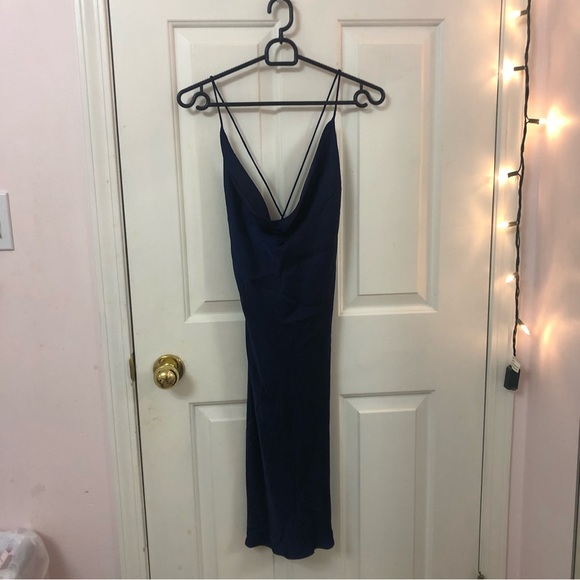 Aritzia Wilfred Satin Navy Dress - Picture 3 of 6